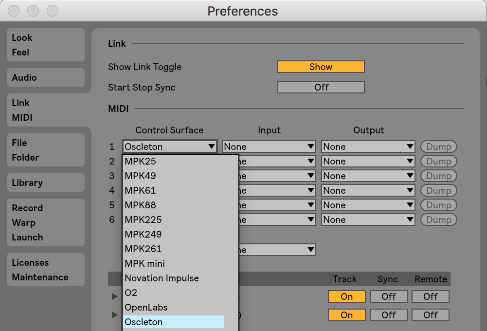 Ableton Live Oscleton Control Surface screenshot